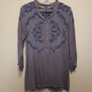 Johnny Was Silk Embroidered Blouse